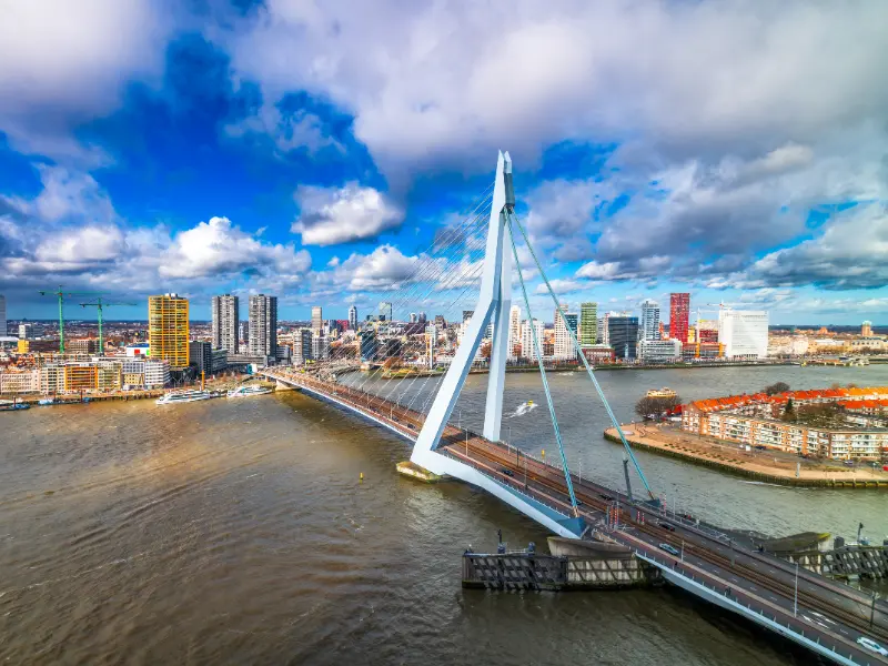The Erasmus Bridge crossing the river in Rotterdam